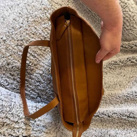 STELLA & MAX LEATHER LARGE CONAC BROWN SHOULDER TOTE BAG - Picture 5 of 6